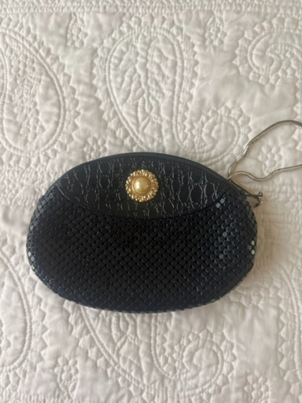 vintage mesh wristlet  purse navy blue